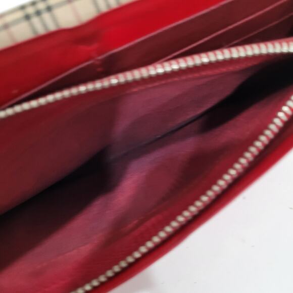 Burberry Leather Wallet Red Clutch Logo Large Nova Designer Vintage Folding Fair - Picture 5 of 13
